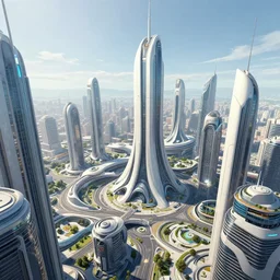 futuristic city in style of mobius, comic art, highly detailed