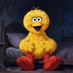 big bird from sesame street under your bed, disturbing, creepy, dark, scary.