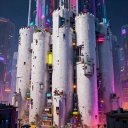 close up megastructure white wall fortress Cyberpunk Post Nuclear City Fallout in borderland cargo favela style vivid colorful  neon led glow Hyperrealistic CGI Photorealistic cinematic volume lighting fanart on ArtStation  concept art , by Stanley Artgerm Lau, WLOP, Rossdraws, James Jean, Andrei Riabovitchev, Marc Simonetti, Yoshitaka Amano,