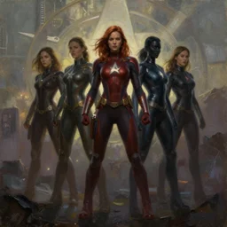oil painting of silhouettes of sexy avangers