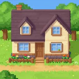 a house with flowers in front of it, from a point and click graphic adventure game made in 1992