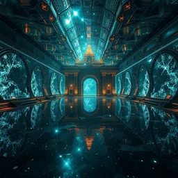 by benoit b. mandelbrot and david lachapelle, visually stunning, cinematic, ultra realistic, hyper realism, 1 2 k, epic, octane render, unreal engine, vfx, maya, shatters will be more than stars in the reflections of mirrors domains, sure it'll be done to fantasies styles, circuitry, ornate