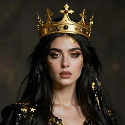 mafia queen portrait, corrupted crown, dripping black gold paint, ismail inceoglu, tom whalen