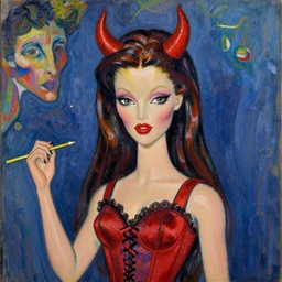 portrait of barbie as the devil by greg rutkowski in the style of egon schiele