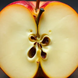 photo of half an apple, front view, close camera, macro, highly realistic, hyper detailled, photography, food, fruit