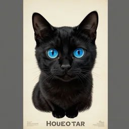 vintage poster, black cat, blue eyes