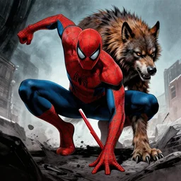 spider - man is transforming into a werewolf, style of alex ross
