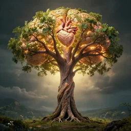 the tree of life brain heart holy grail, surreal cinematic masterpiece, beautiful lighting
