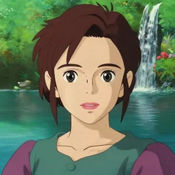 emma watson face in front of a lake with gardens and waterfall vibrant highlights sharp contrast trending pixiv fanbox by alex ross by victo ngai james gurney makoto shinkai takashi takeuchi studio ghibli