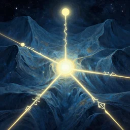 void manifold, timeline nexus, ascending universes, shining nordic runes, an illustration of philosophical concept by cgsociety and james gurney
