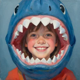 kid girl with shark teeth, painting by tim bradstreet and michael whelan