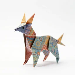a colored origami of a fantastic animal, intricate details, white background, photorealistic, hd