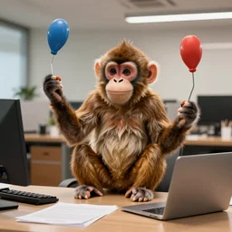 A photo Monkey Juggling office supplies
