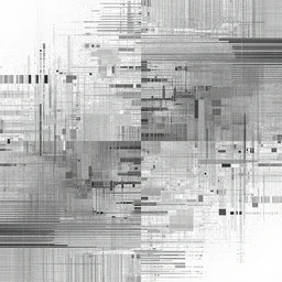 glitch art. a greyscale smattering of compression artefacts, recursive grids of noise and digital encoding errors, these come together to give an overall impression of balance. this image looks how modem noise sounds; it would feel like smashed crystals of bismuth to the touch