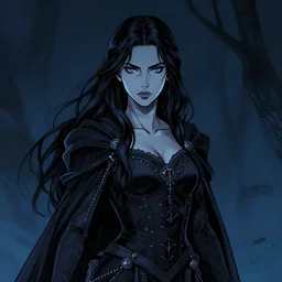 portrait of young female sorceress of the endtimes, beautiful! coherent! dungeons and dragons character, by brian froud, strong line, cool night color, high contrast
