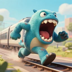 running train monster with mouth roaring