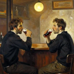 2 guys drinking cokes in a bar by toulouse lautrec