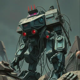 cyberpunk mechwarrior, yugi oh, a lot of cables and wires around, bymark brooks by zdzisław beksinski, by takato yamamoto, vintage, 8 k, ultra detailed, 8 0's sci - fi