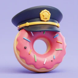 a donut wearing a cop hat, lowbrow, matte painting, 3 - d highly detailed, in the style of mark ryden,