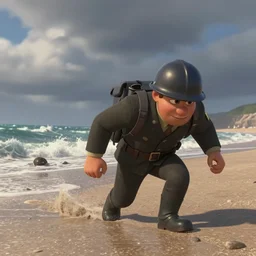 film still of D-day storming the beach at Normandy in the style of Disney Pixar Up (2009)