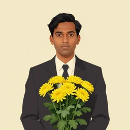 artwork by Wes Anderson, Wes Anderson and Wes Anderson, of a solo individual portrait of an Indian guy with chrysanthemum roses, dapper, simple illustration, domestic, nostalgic, full of details, by Wes Anderson and Wes Anderson, wes anderson, wes anderson, wes anderson, wes anderson, wes anderson, Matte painting, trending on artstation and unreal engine