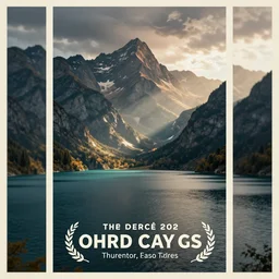lake with mountain background, travel poster, vintage poster