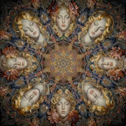 breathtaking detailed concept art painting kaleidoscope art deco pattern of blonde faces goddesses by hsiao - ron cheng, amalgamation flowers, bizarre compositions, exquisite detail, extremely moody lighting, 8 k