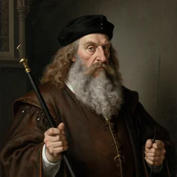 “A portrait of a bearded fantasy Dwarf Lawyer by Hans Holbein (1523)”