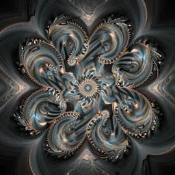 symmetrical generative art of a psychedelic sonic wave swirl fibonacci mandelbulb kaleidoscope in muted colors, perfect symmetry