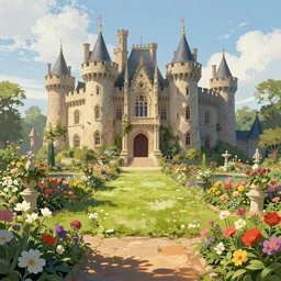 A castle with a garden of flowers by tim white , Trending on artstation:8 n-6