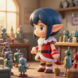 closeup profile portrait of tin toy anime elf robots in a santa's workshop, nicoletta ceccoli, mark ryden, lostfish, max fleischer, depth of field, detailed and intricate environment, golden hour, 8 k resolution, hyperrealistic, octane render, vivid colors, bright, cheerful, detailed and intricate retro environment