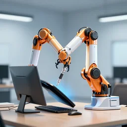 robotic arm flipping off computer