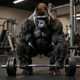 a gorilla curling weights, muscled gorilla training at the gym, perfect high resolution, award winning art, highly detailed, trending on art station, cgsociety, macro 50mm leica noctilux, studio lighting