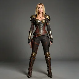 full body portrait photograph of a margot robbie as a steampunk warrior.  Extremely detailed. 8k
