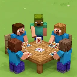 minecraft villagers playing cards at a table