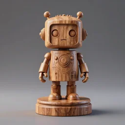 3 d octane render ultra photo realistic, wood carving cute robot roman wooden piedestal cyberpunk po contemporaryart