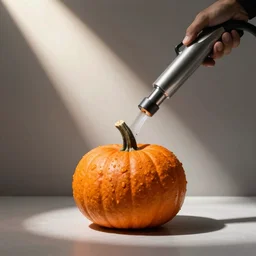 a pumpkin being inflated with a pump