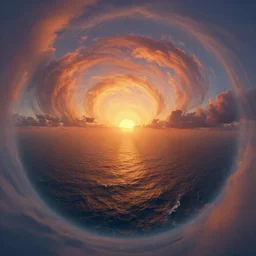 sperical hdri map, epic fantasy, ocean, mattepainting, octane, warm sundown, fall vibrancy, swirley clouds, by greg rutkoswki, by gehry, by vadim rumiantsev