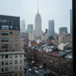 ultra detailed cityscape outside of a rainy window