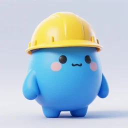 a cute humanoid round blob blue charater with a hardhat, 3 d render, octane, weta, ilm