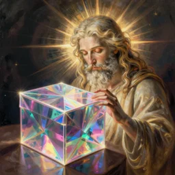 a holographic box being touched by God