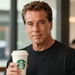 film still of arnold schwarzenegger as conan, holding coffee in starbucks, focus on faces, cinematic lighting, unreal engine, steve mccurry, volumetric lighting