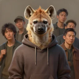 a beautiful painting of a handsome male anthropomorph brown hyena furry fursona wearing a hoodie. character design by cory loftis, fenghua zhong, ryohei hase, ismail inceoglu and ruan jia. artstation, volumetric light, detailed, photorealistic, rendered in octane