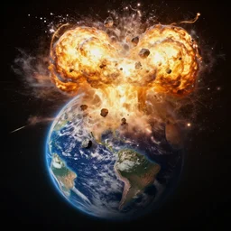 meteorite colliding into earth creating a massive explosion