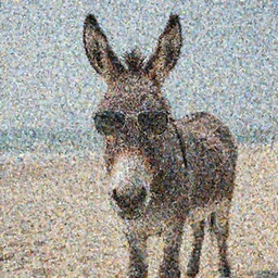 a donkey wearing cool sunglasses at a desolate beach, 8k, hyper-detailed, ray tracing