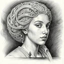 elegant, intricate detail, looking towards camera, tiffany dover of chi mormorial hospital, full body profile, dynamic wide angle lens, by rey bustos pencil and ink, dramatic lighting,