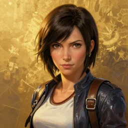Tifa Lockhart portrait, atmospheric lighting, painted, golden ratio, golden hour, intricate, highly detailed by Rembrandt