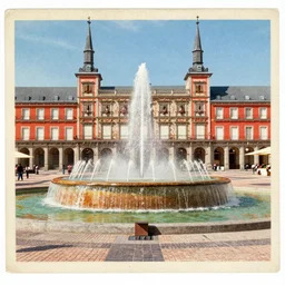 coloured postcard of the fountain at la plaza mayor de madrid in 1 9 2 7 ; bromide real photo card with some additional hand - colouring