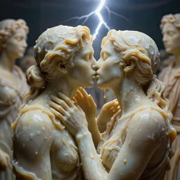 Crowd of/Two detailed human lovers made of wax kissing and melting, digital art, high detail,ethereal, dramatic lightning, rim light, hyperrealistic, photorealistic, octante render, elegant, cinematic, high textures, hyper sharp, 8k, insanely detailed and intricate, graphic design, cinematic atmosphere, hypermaximalist, hyper realistic, super detailed, 4k HDR hyper realistic high quality, unreal engine 5