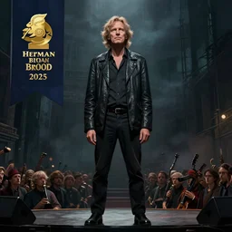 portrait of herman brood, stands in the middle of a concert, cgsociety contest winner award winning 4 k intricate detailed golden ratio!! by greg rutkowski and gaston bussiere dark gloomy atmosphere artstation hd artstation landscape